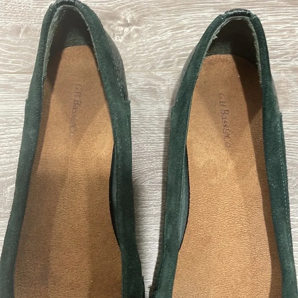 G.H. BASS & CO Cara Green Leather Suede Reptile Ballet Flat 8.5